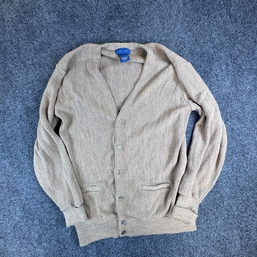Vintage Towncraft Cardigan Sweater Mens Large Tan Knitted V Neck Button Front